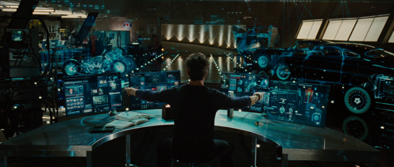 Tony Stark in front of his desk from Iron Man