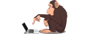 Cartoon monkey using a laptop